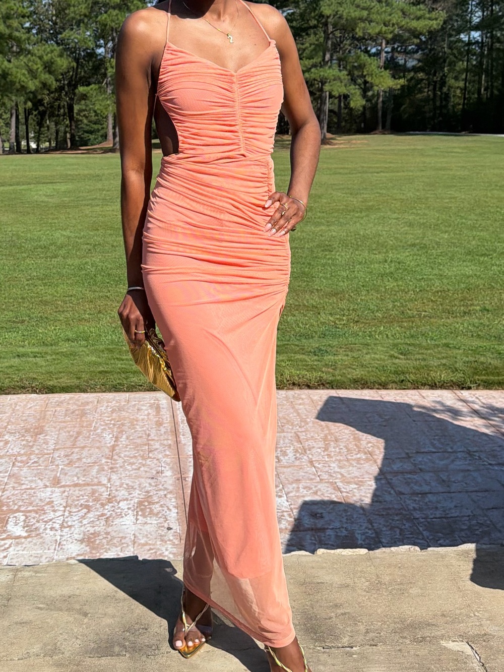 JLUXLABEL Peach Ruched High-Low Maxi Dress - Picture 2 of 3